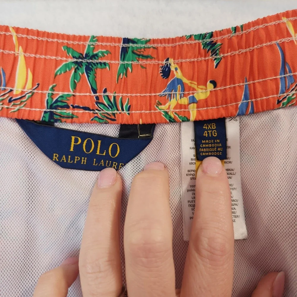 Polo Ralph Lauren Mens 4XB‎ Orange Tropical Hula Dancer Swim Trunks Big & Tall